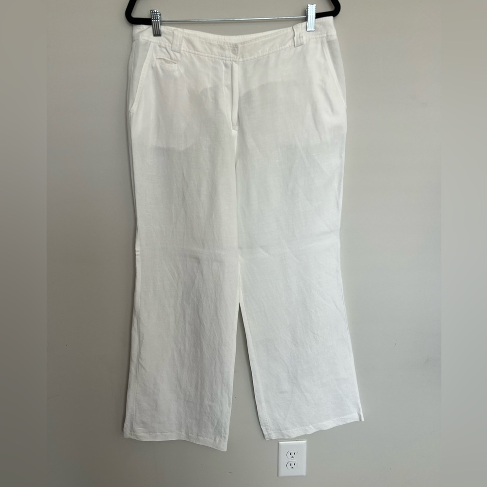 New York & Company Womens White Linen Blend Wide Leg Trousers‎ Pants Size 12